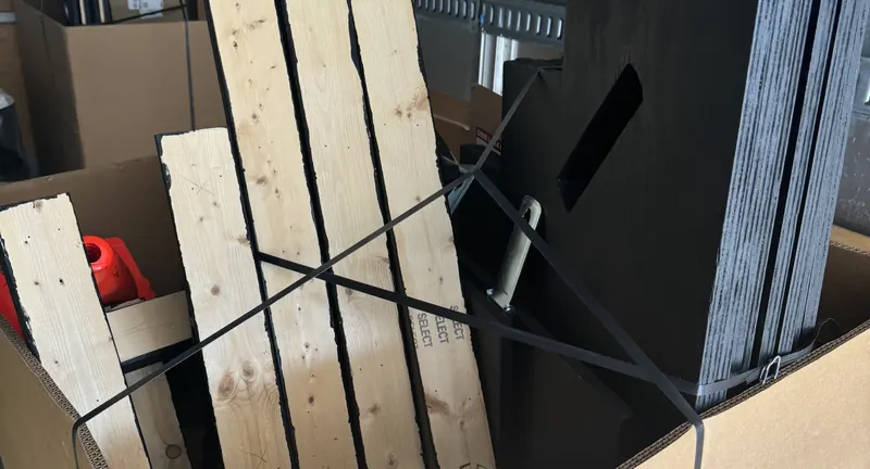 Event staging crated for transport